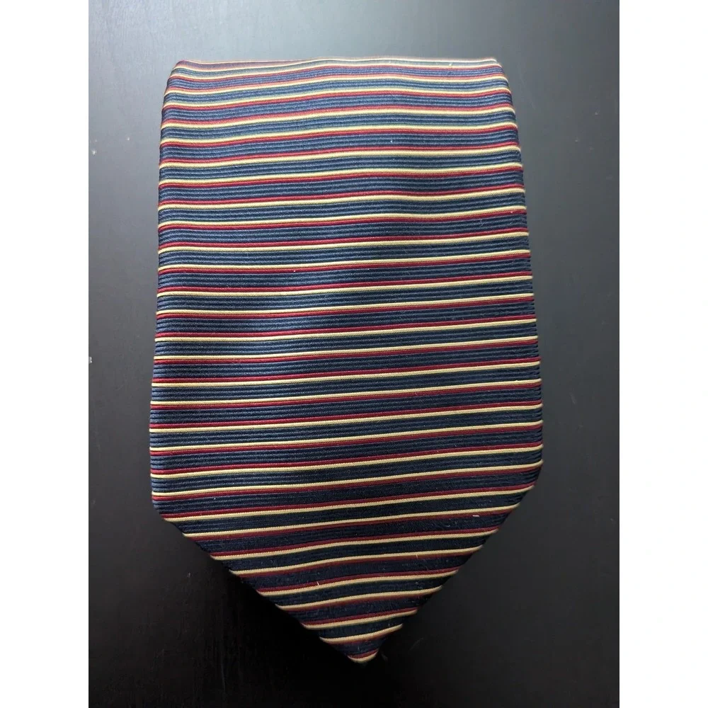 Brooks Brothers Makers Hand Made USA Italian Silk Tie Blue Gold‎ Striped 58